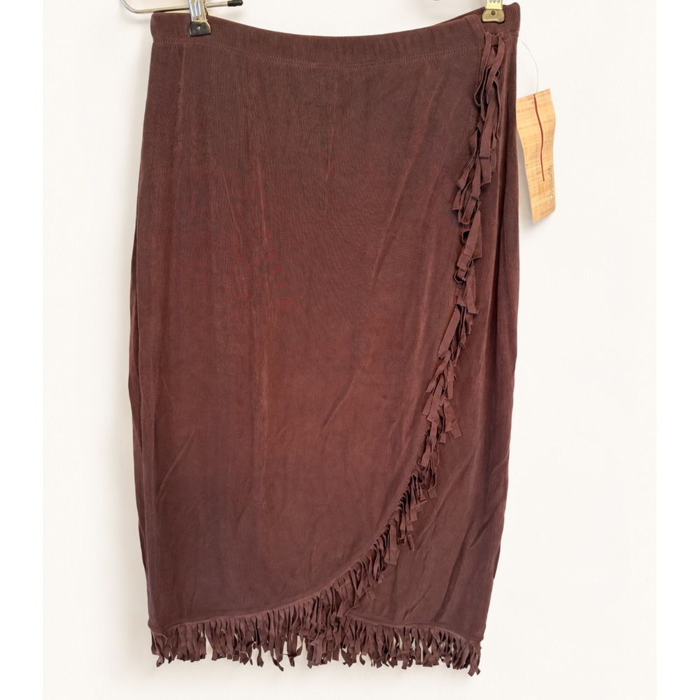 Choices Petite Brown Fringed Wrap Midi Skirt Size Petite Medium NWT Western Boho